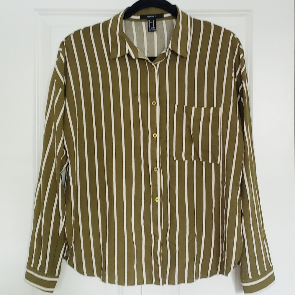 LAST CHANCE- Striped Olive Shirt
